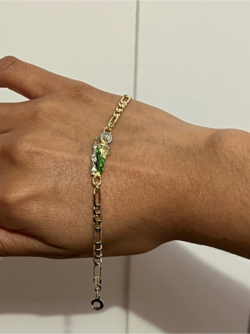 Gold-Tone Saint Charm Bracelet with Green Enamel